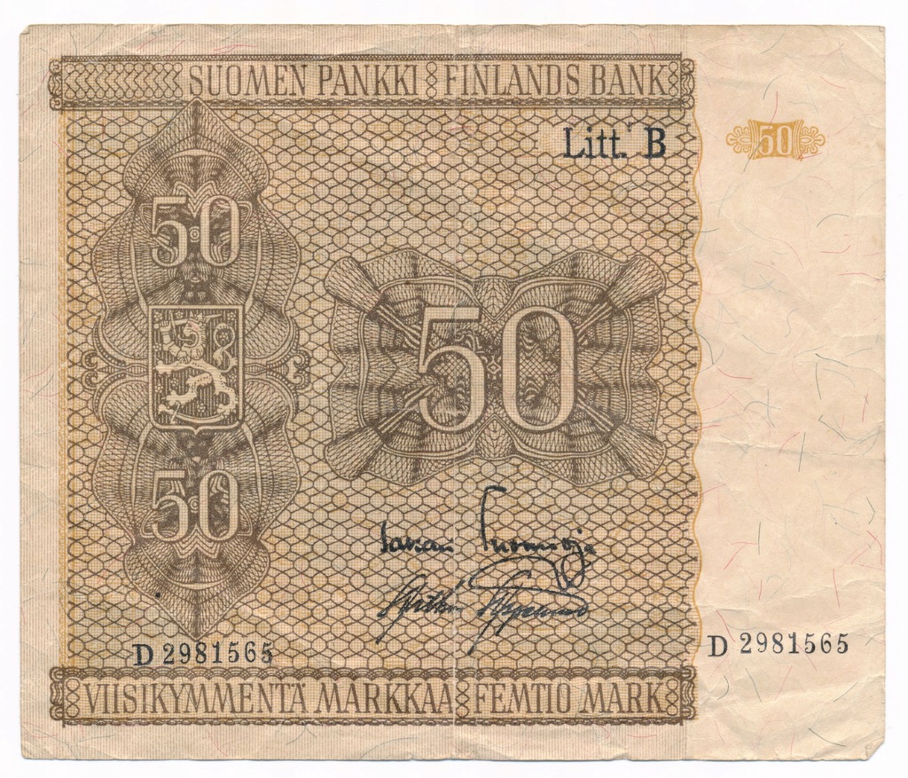 Finlandia, 50 markkaa 1945 (1948), Litt. B, st. 3