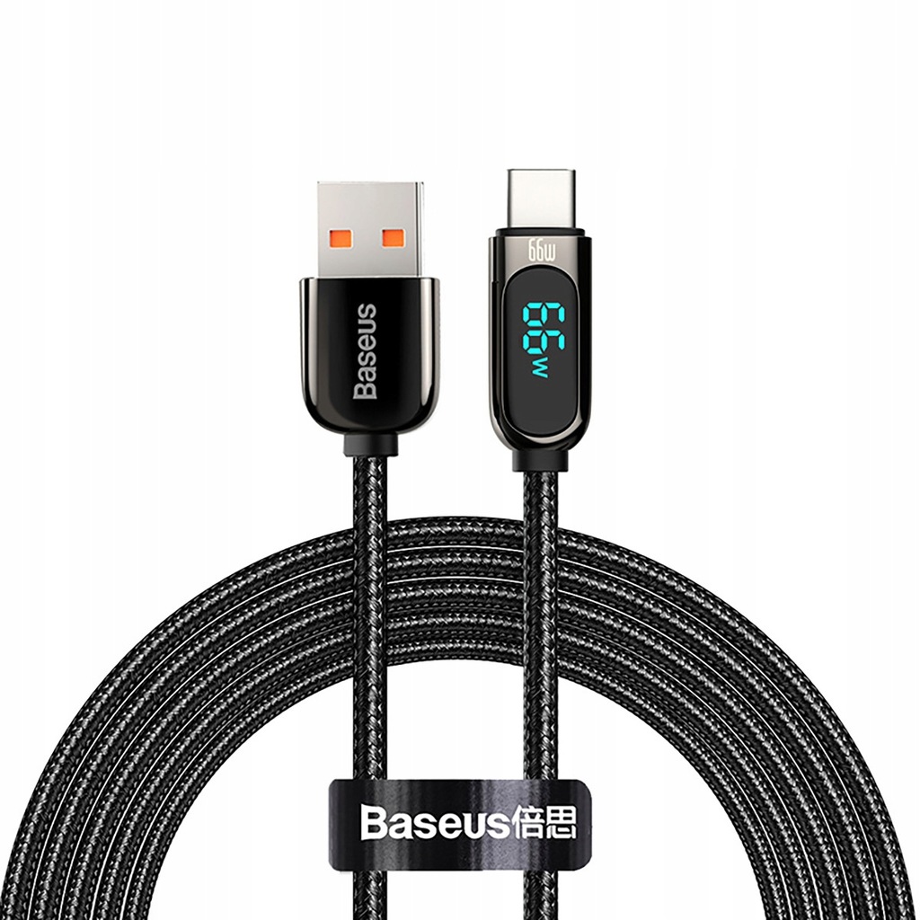 Kabel przewód Display Fast Charging Data USB-A - USB-C 66W 1m - czarny