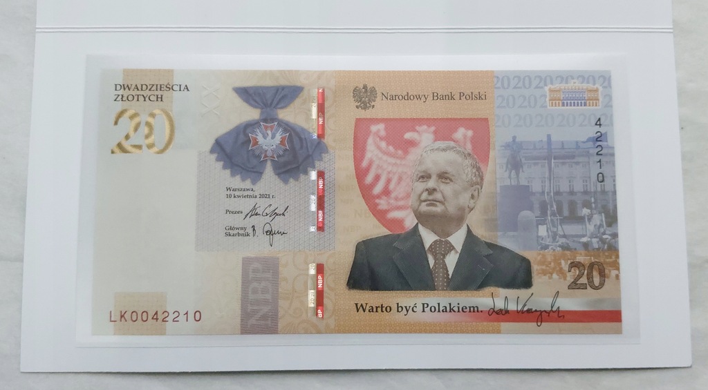 banknot - 20 złotych - LECH KACZYŃSKI - Warto Być Polakiem - 2021 / UNC