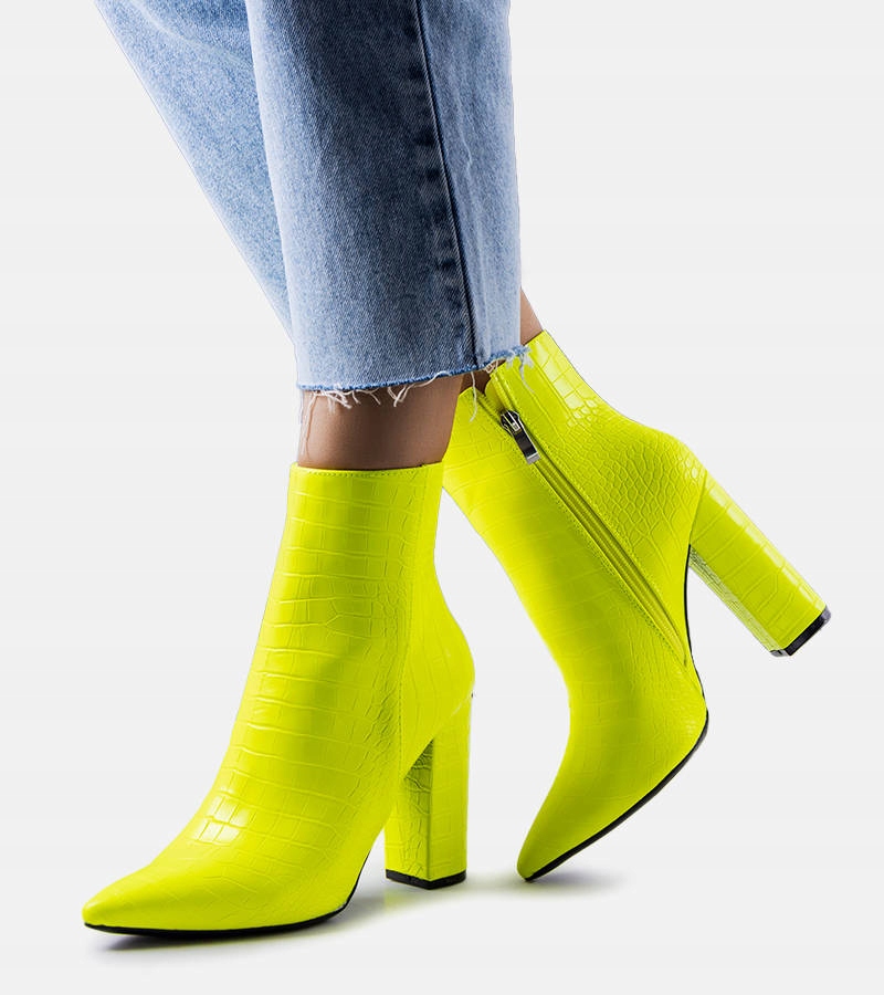 Żółte neonowe botki na słupku damskie X8198 37