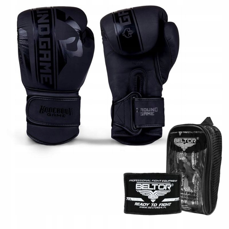 Rękawice bokserskie Ground Game Stripe Black 14 oz owijki gratis