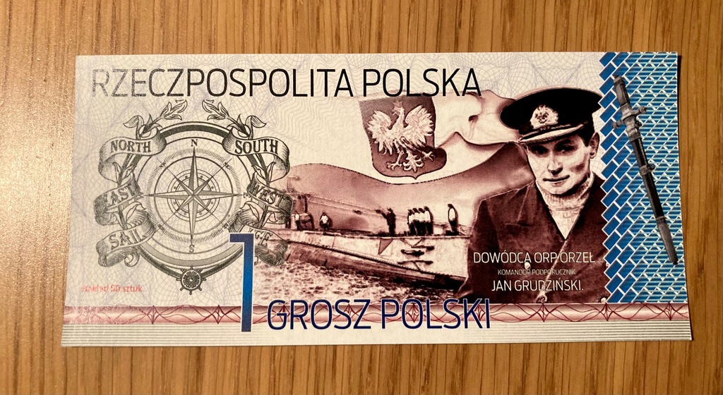 Banknot 1 GROSZ POLSKI ORP Orzeł 2017r 50 sztuk