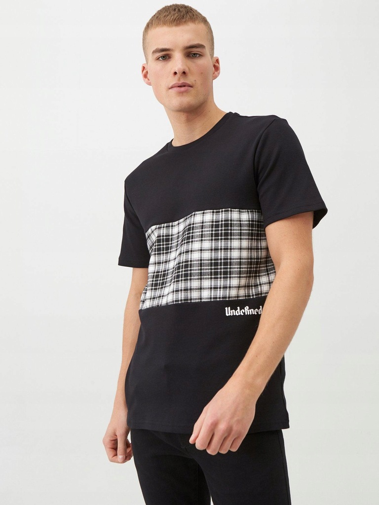 RIVER ISLAND T-SHIRT Z CZARNO-BIAŁĄ KRATKĄ__M