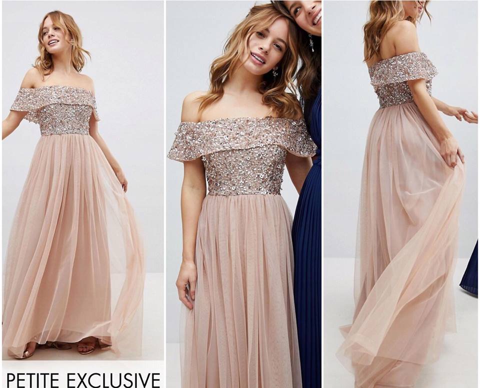 MAYA nude maxi sukienka tiul zdobiony top 40 L