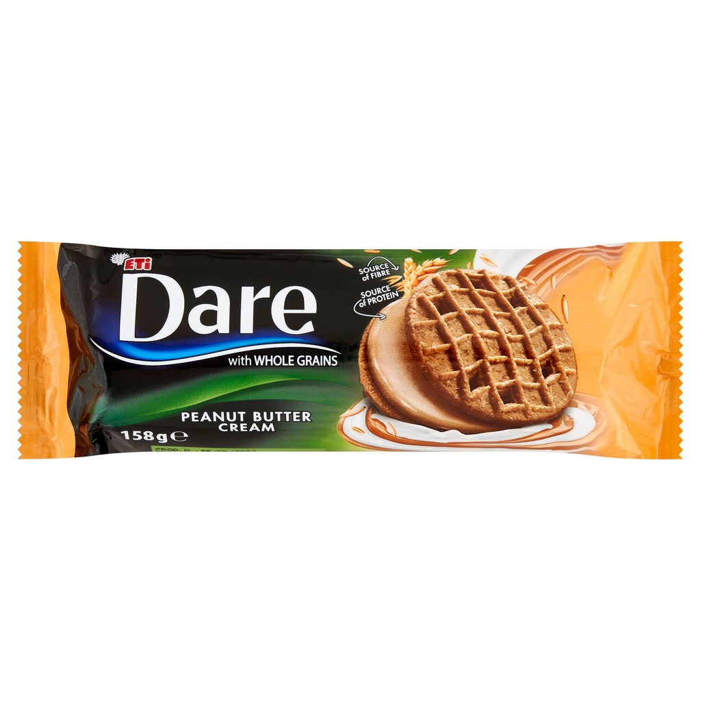 Ciastka Dare pełnoziarniste z kremem peanut butter 158 g ETI orzechy ziemne
