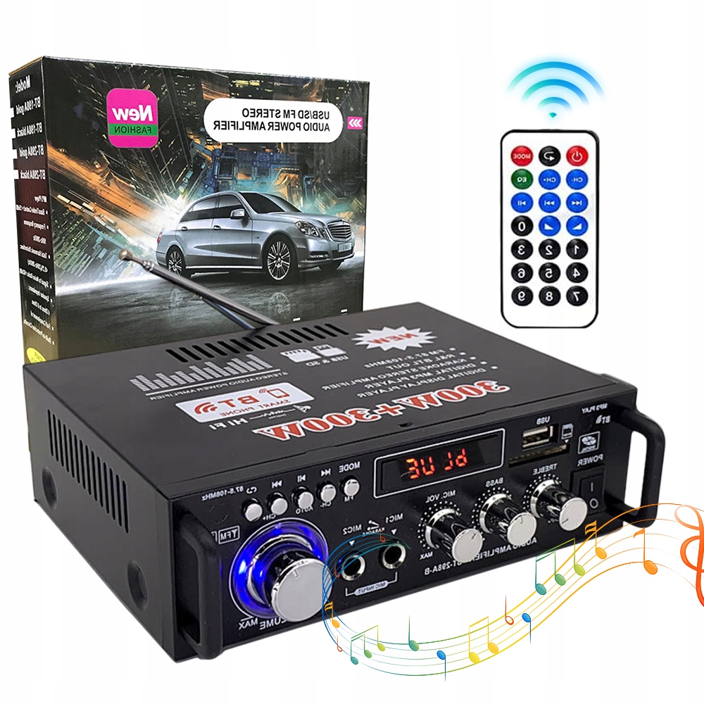 WZMACNIACZ BLUETOOTH GNIAZDA MIKROFONOWE 600W + pilot