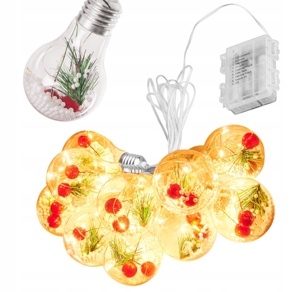 Lampki LED łańcuch na baterie kurtyna lampki choinkowe kule z dekoracją