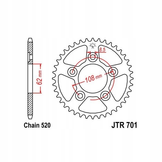 Zębatka napędowa tylna JT JTR701,38