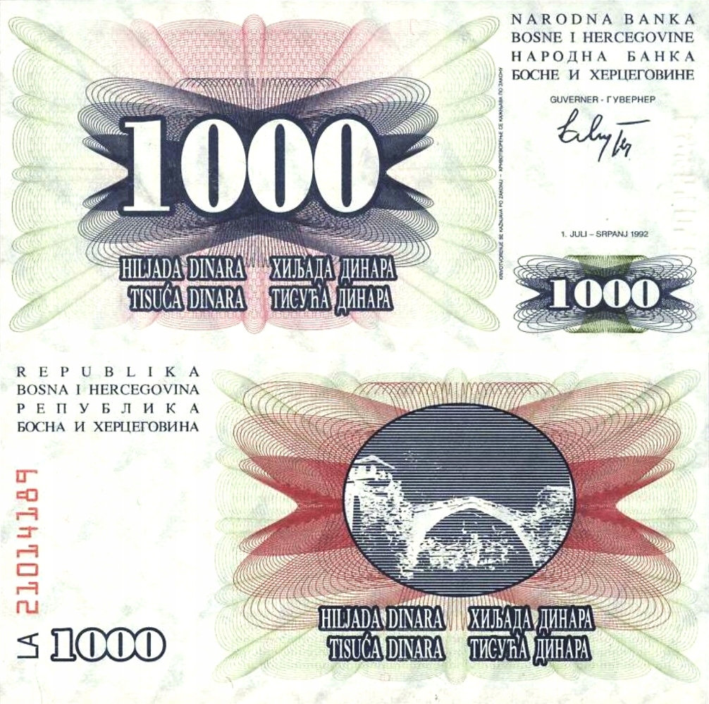 # BOŚNIA HERC. - 1000 DINARÓW - 1992 - P-15 UNC