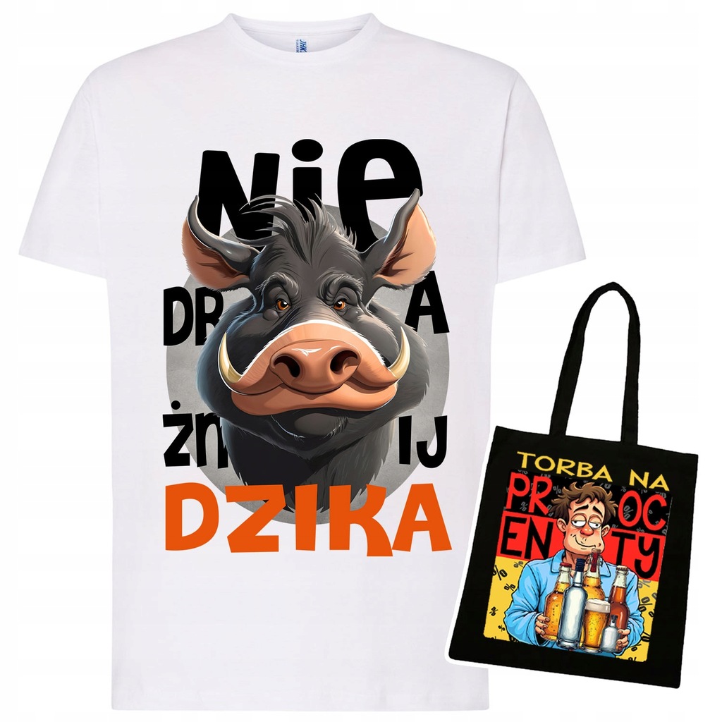 KOSZULKA MĘSKA DZIK ŚMIESZNY PREZENT DLA TATY FACETA Z DZIKIEM BIAŁA L