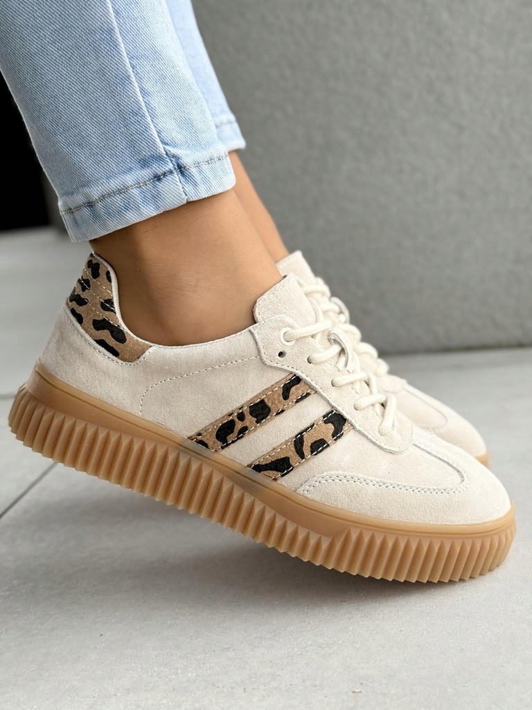 Wygodne beżwowe sneakersy damskie wykonane ze skóry naturalnej Oleksy R40