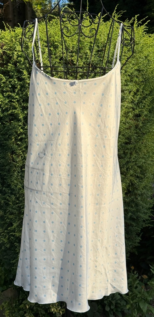 269 satynowa koszula nocna niebieskie groszki letnia Le Bonitas L Vintage