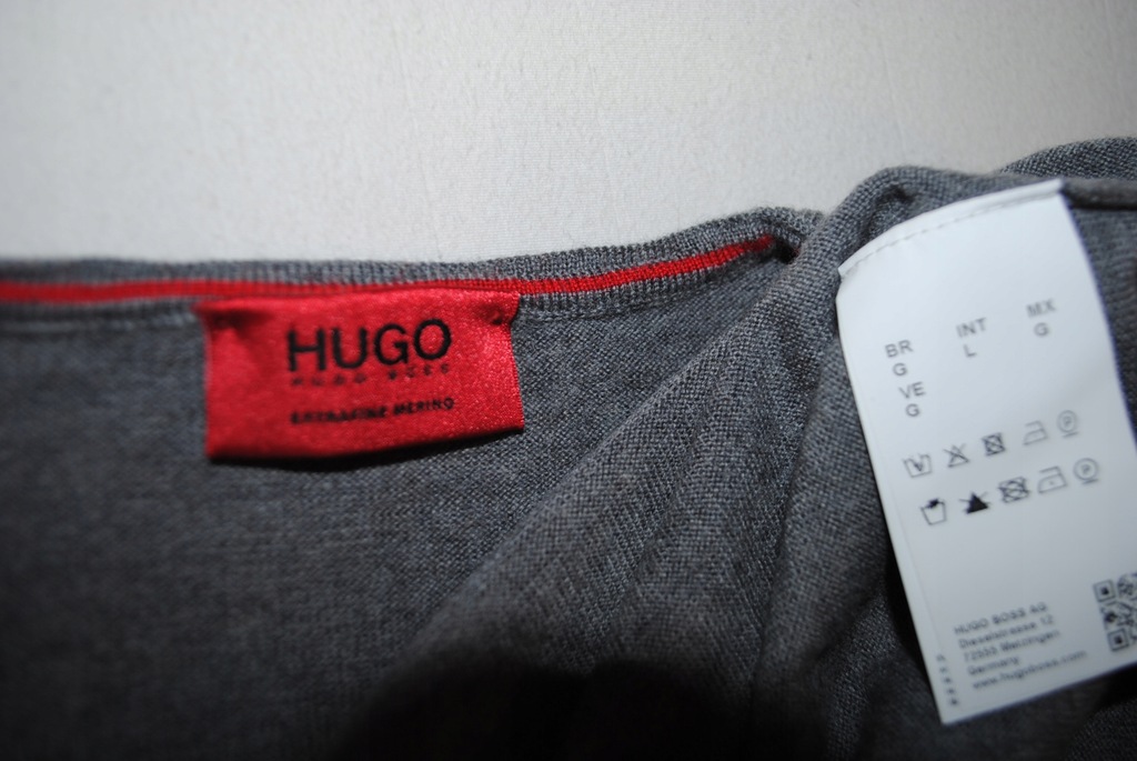 HUGO BOSS sweter szary 100%SCHURWOLLE L