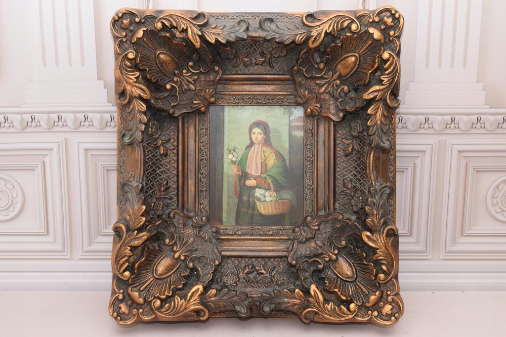 Kobieta z Koszykiem - Kwiaty - Obraz Olejny - Piękna Rama