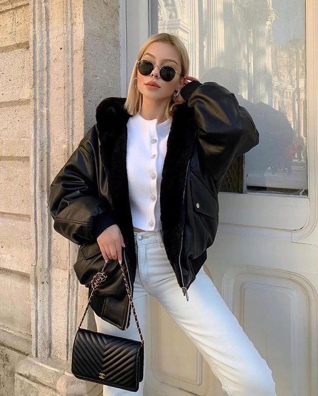 ZARA DWUSTRONNA KURTKA BOMBER SKÓRA FUTRO S/36