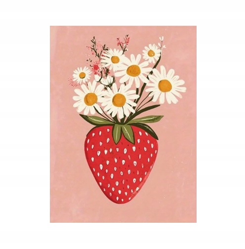"Truskawkowy Bukiet" - Minimalistyczny Plakat Wiosenny