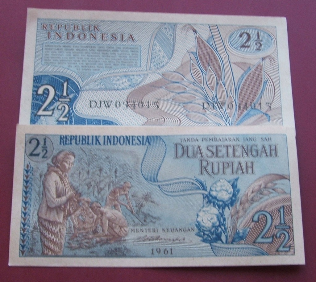 BANKNOT STARA INDONEZJA 2 1/2 RUPIAH 1961 ROK UNC