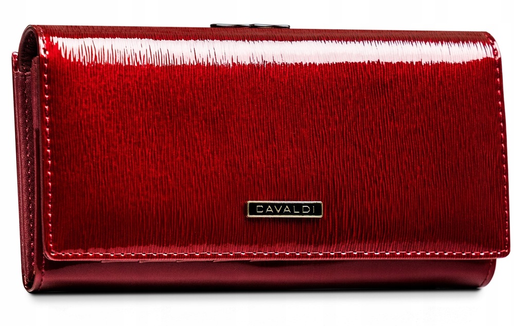 Stylowy damski portfel skórzany lakier duży na karty dokumenty w pudełku