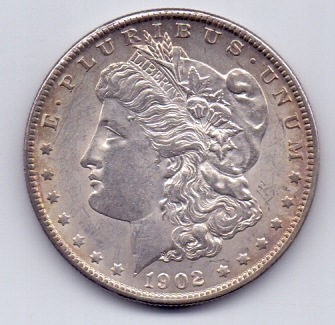 A4566 USA 1902, moneta 1$ Morgan, srebro Ag 900