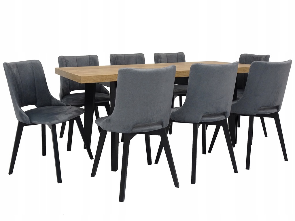 Stół 80x140/180 cm + 8 krzeseł szare BELLA WYBÓR