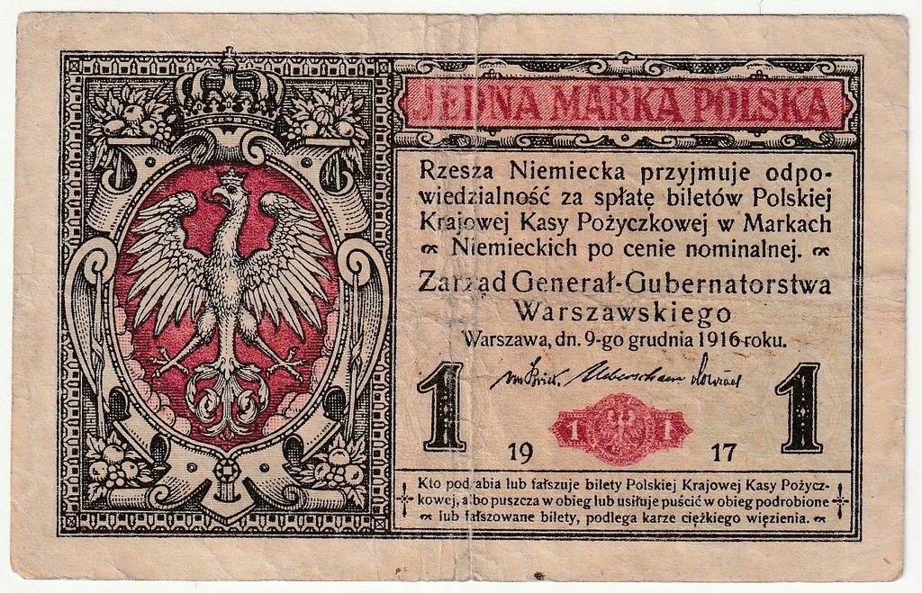 1 marka polska 1916 - 1917 Generał Gubernatorstwa