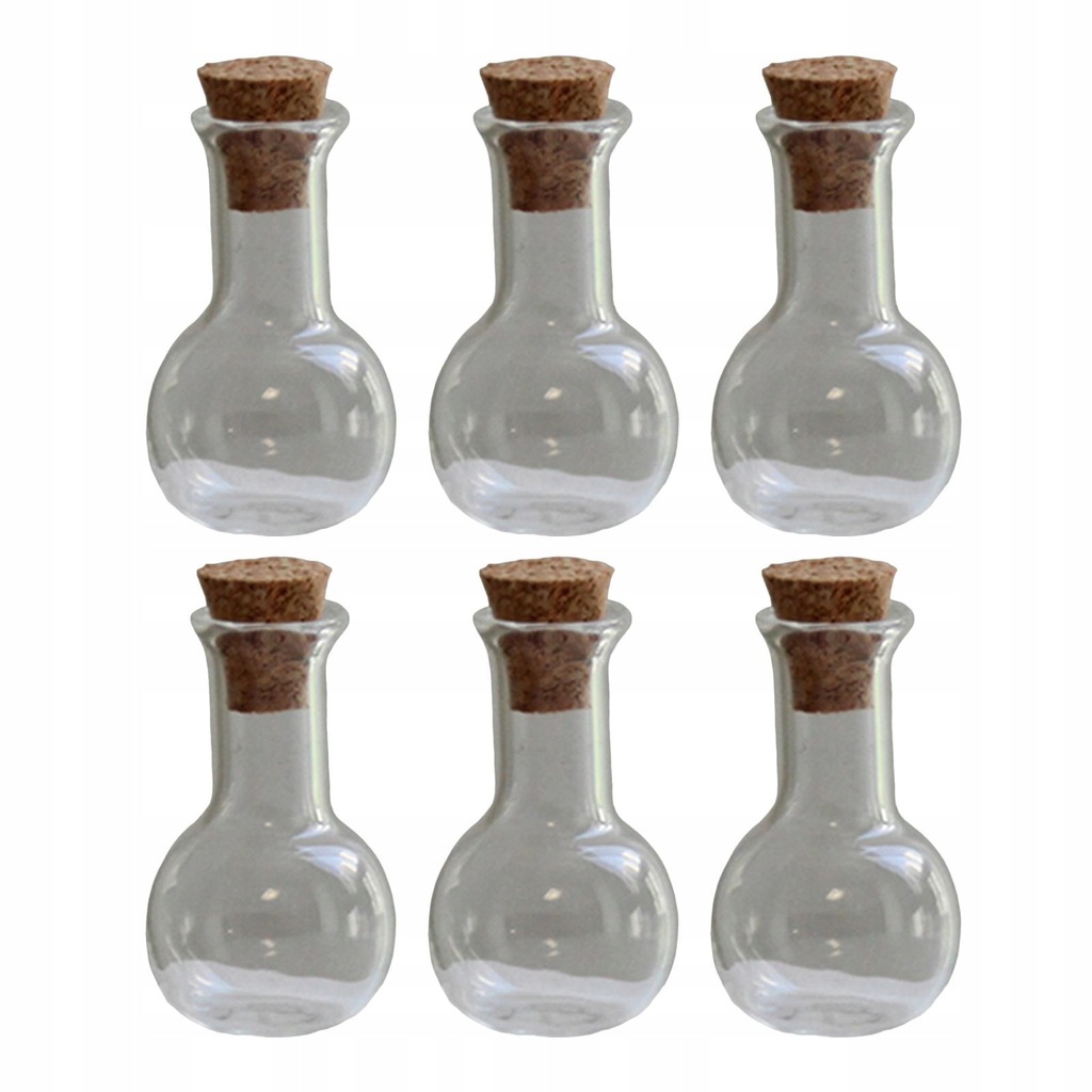 6x Mini Butelki Szklane z Korkiem Mała