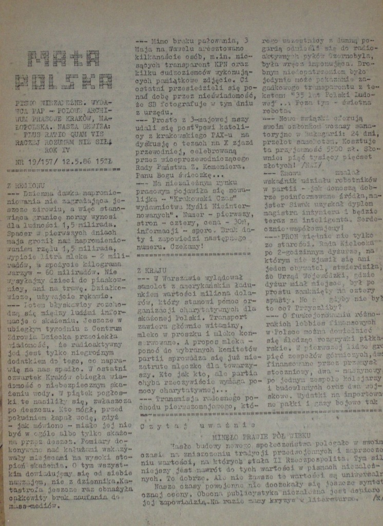 MAŁA POLSKA nr 19/157, Kraków 1986