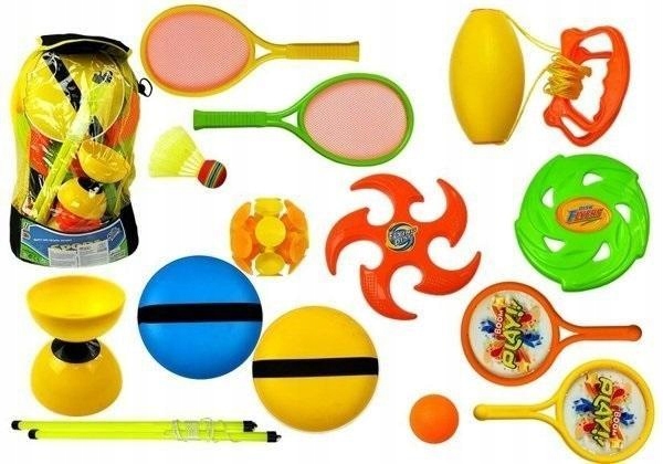 ZESTAW SPORTOWY RAKIETY FRISBEE DIABOLO, LEANTOYS