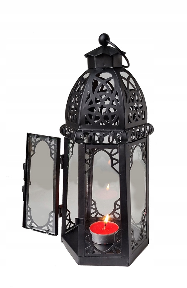Lampion latarnia metalowa szkło retro czarny