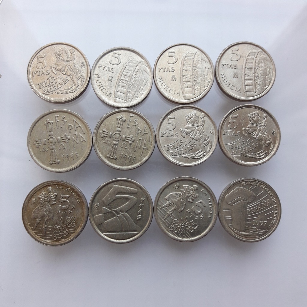 Hiszpania 5 peset zestaw 12 sztuk