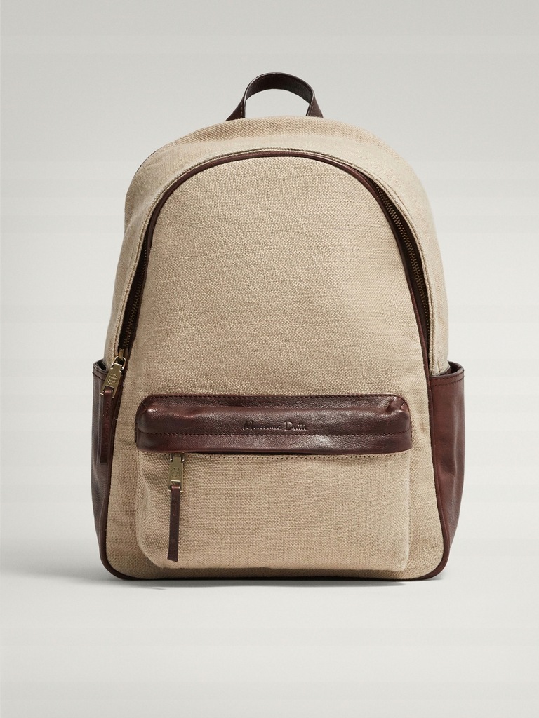 MASSIMO DUTTI 01 SKÓRZANY LNIANY PLECAK N11375