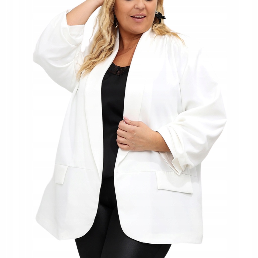 Biała MARYNARKA DAMSKA Żakiet Plus Size
