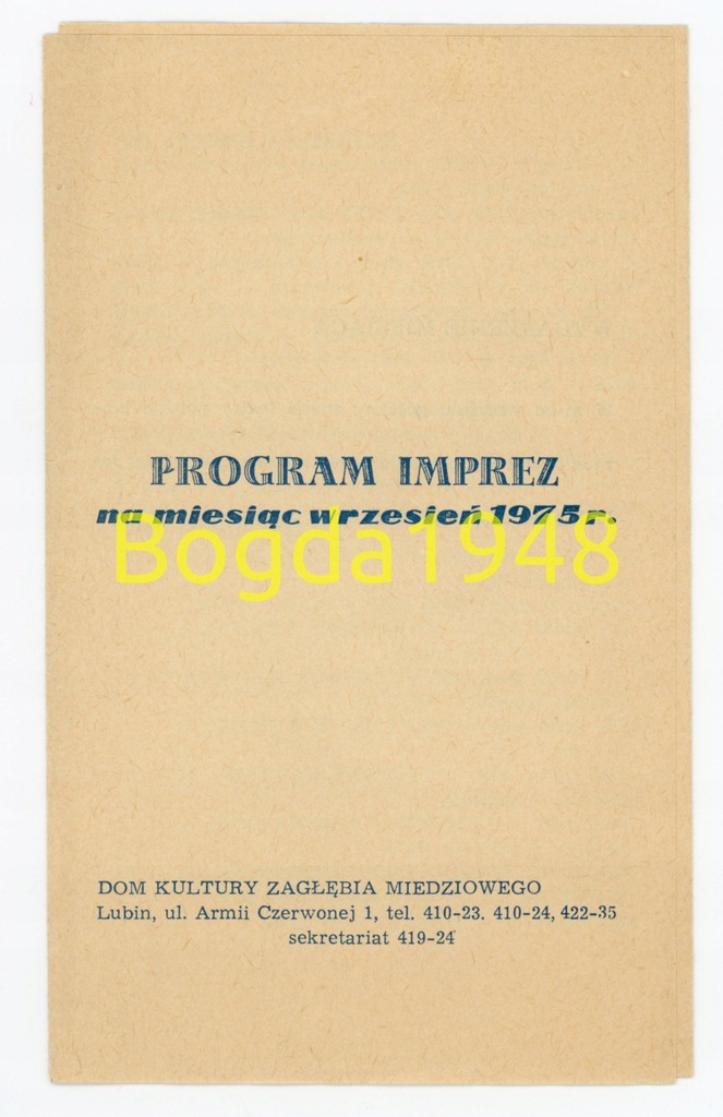 Lubin - Program imprez na wrzesień 1975 r.