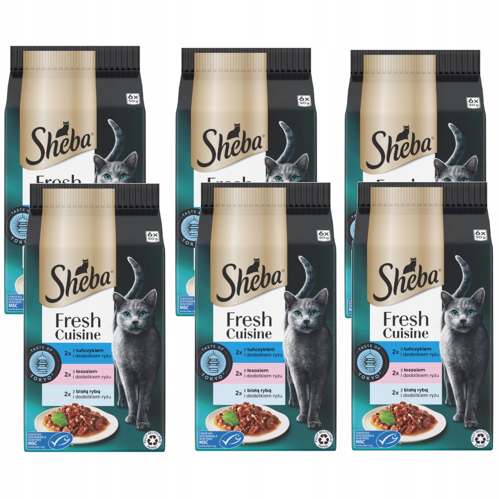 SHEBA mokra karma dla kotów z tuńczykiem, z łososiem, z białą rybą 36x50g