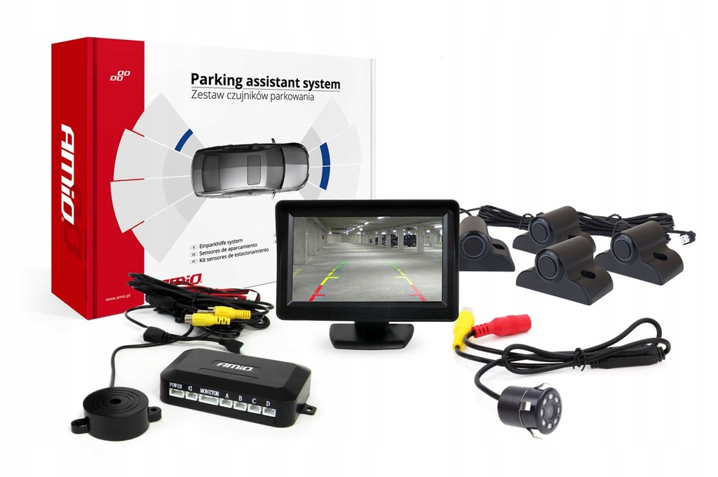 Zestaw czujników parkowania TFT01 4,3" z kamerą HD-307-IR 4 sensory czarne