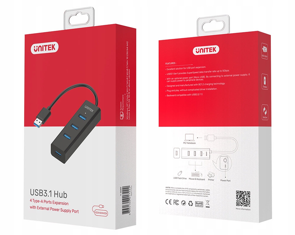 Купить АКТИВНЫЙ USB 3.0 ХАБ UNITEK Y-3089 4 ПОРТА 5 Гбит/с: отзывы, фото, характеристики в интерне-магазине Aredi.ru