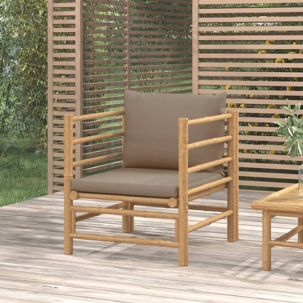 Sofa ogrodowa z poduszkami w kolorze taupe, bambu