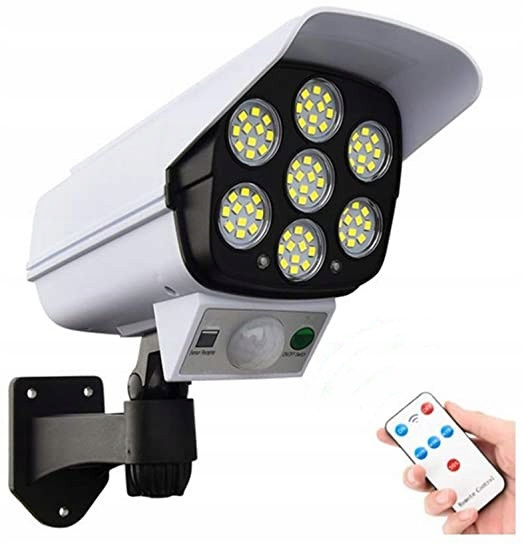 Lampa solarna z pilotem i czujnikiem światła w kształcie kamery