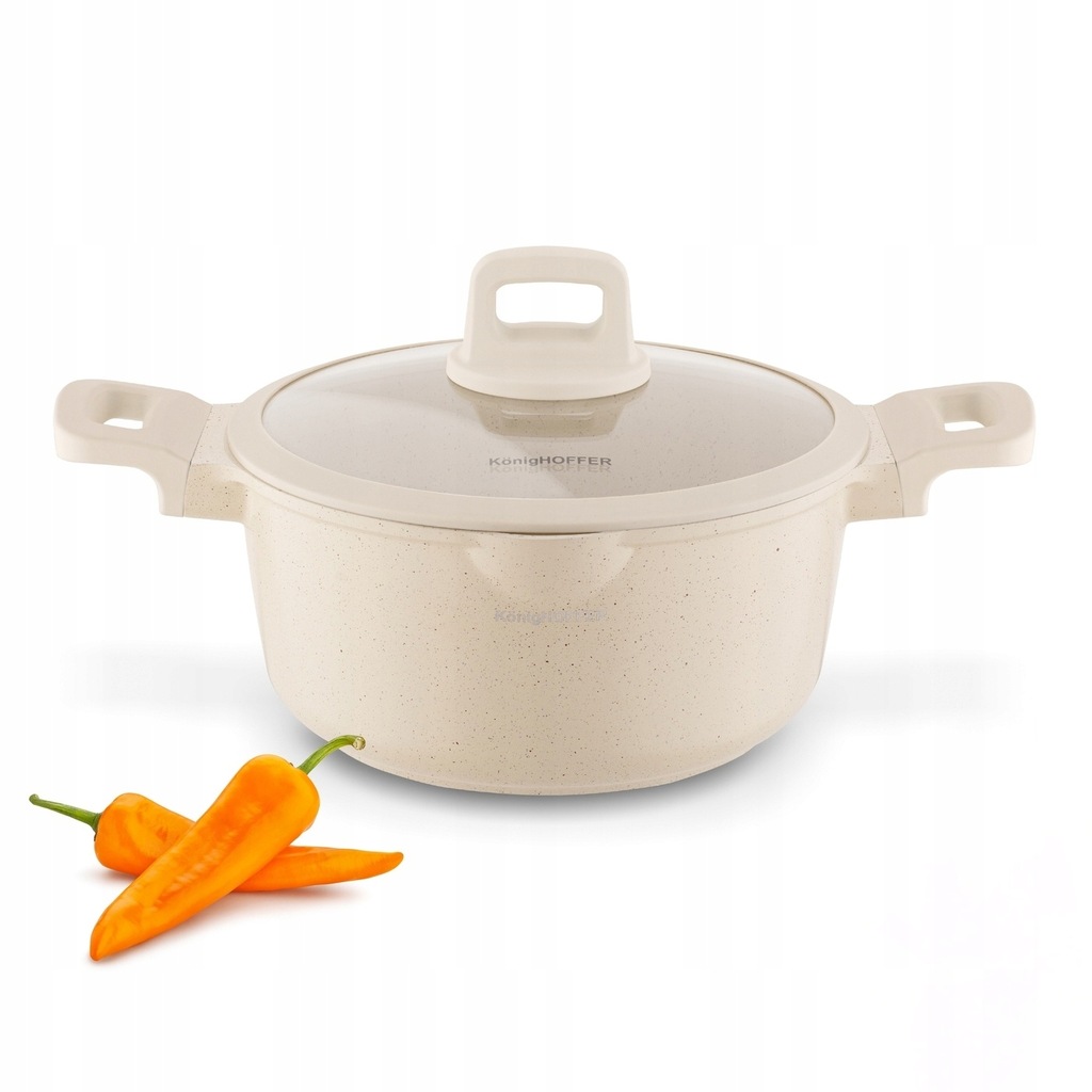 GARNEK z POKRYWKĄ indukcja SOLIDNY non-stick Konighoffer Creamy Marble 4 l