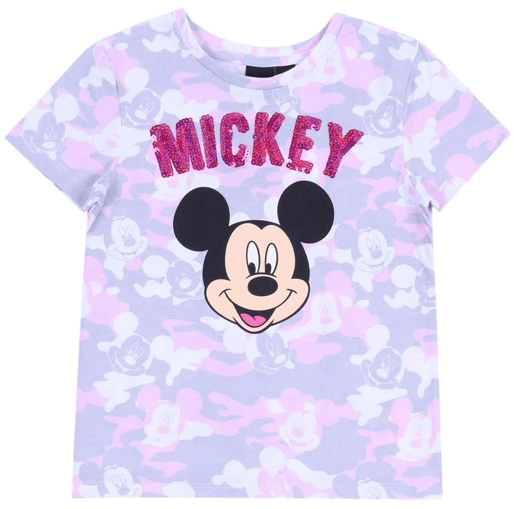 Szaro-różowy t-shirt Myszka Mickey 134 cm