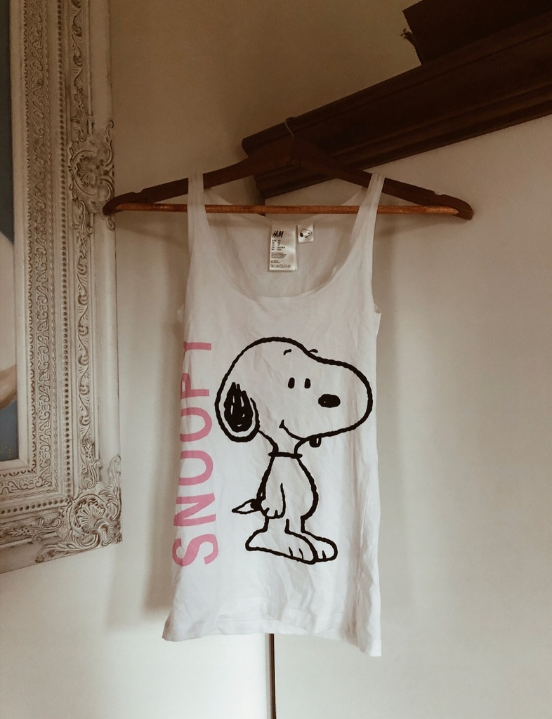 H&M SNOOPY KOSZULKA NA RAMIĄCZKA BIAŁA XS