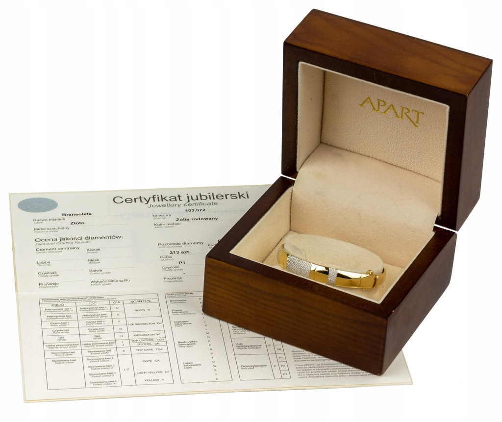 Bransoletka z brylantami APART złoto certyfikat