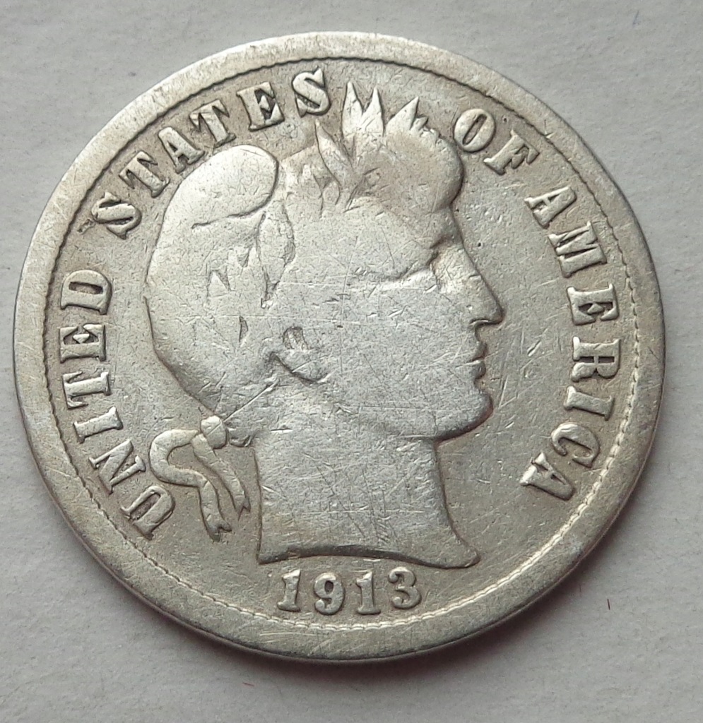 USA - ONE DIME - 10 CENTÓW - 1913 S - Barber Dime - srebro