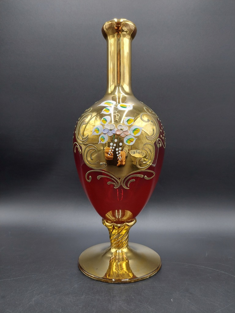 Karafka szkło artystyczne złocenia emalia Bohemia