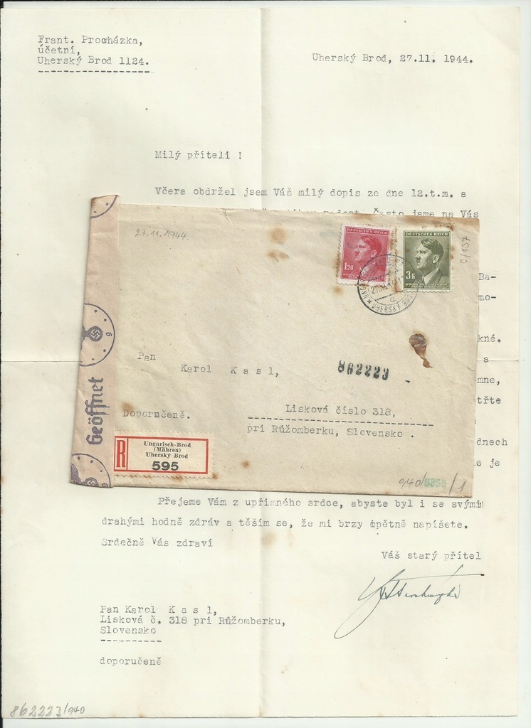 289/ Czechy, Słowacja 1944 - cenzura - list