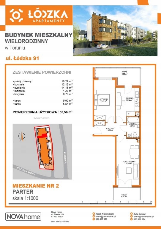 Mieszkanie, Toruń, Stawki, 56 m²