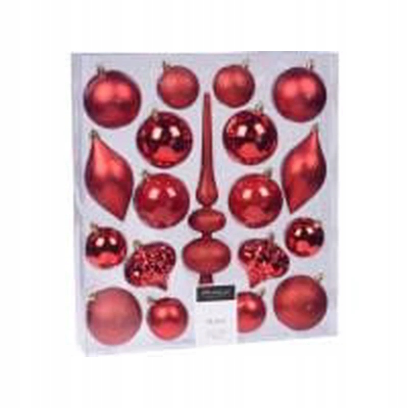 Zestaw bombek ozdób na choinkę 19 elmentów czerwony