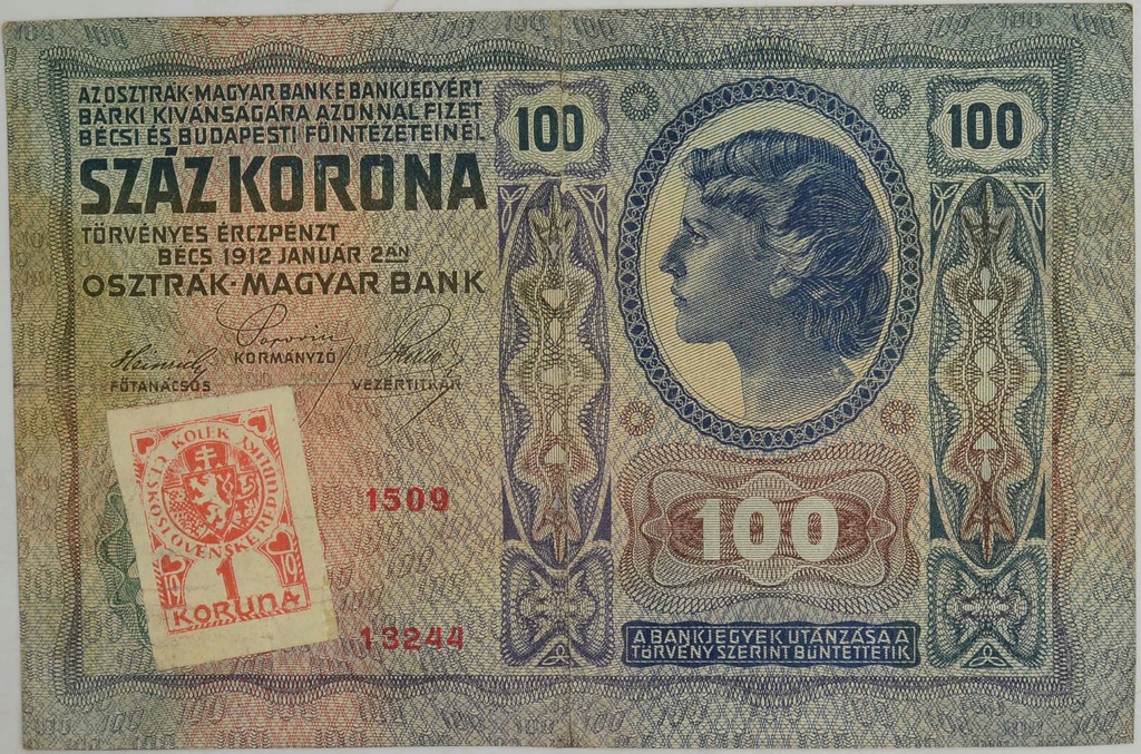 15.di.Czechosłowacja, 100 Koron 1912 (1919), St.3+