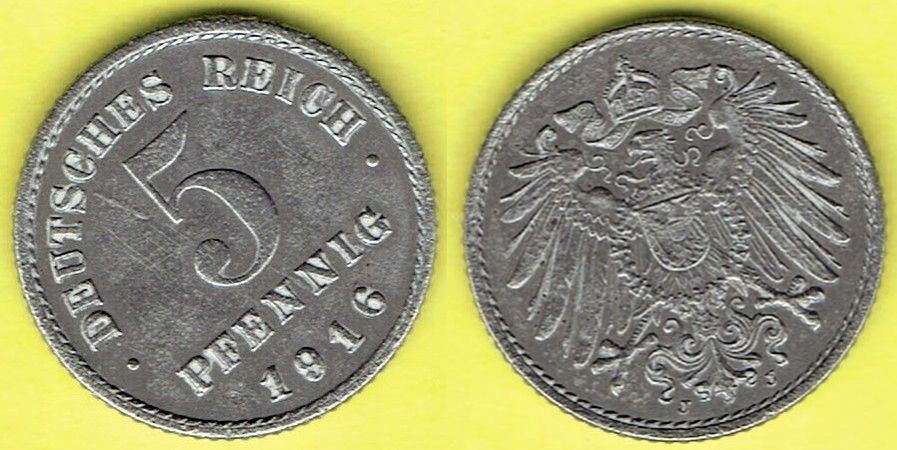 NIEMCY 5 Pfennig 1916 r. J - Fe