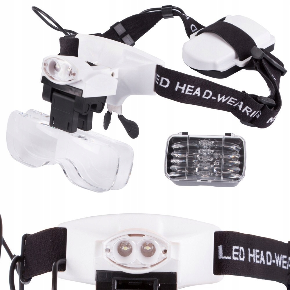 Lupa okulary 5 szkieł zegarmistrz naprawa 2 LED biała opaska